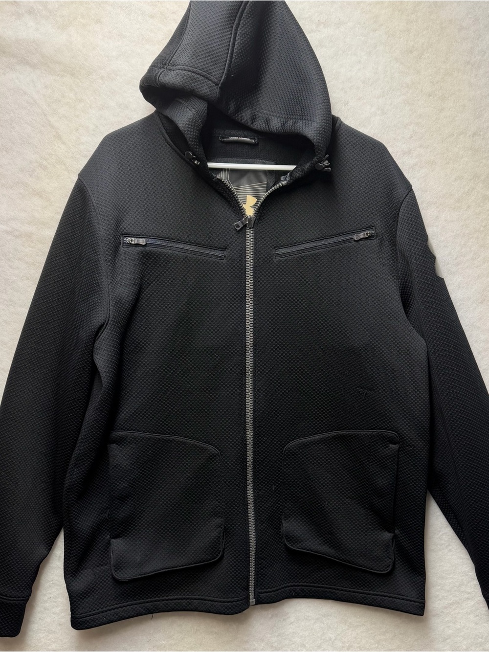UA Under Armour Mens XL Black Full Zip Waffle Pattern Hoodie Active Jacket